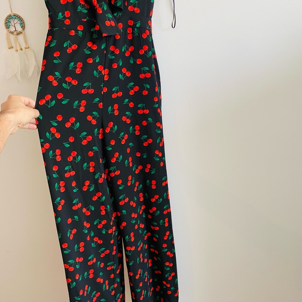 Romeo & Juliet Couture Cherry Print Black Jumpsuit - Picture 3 of 6